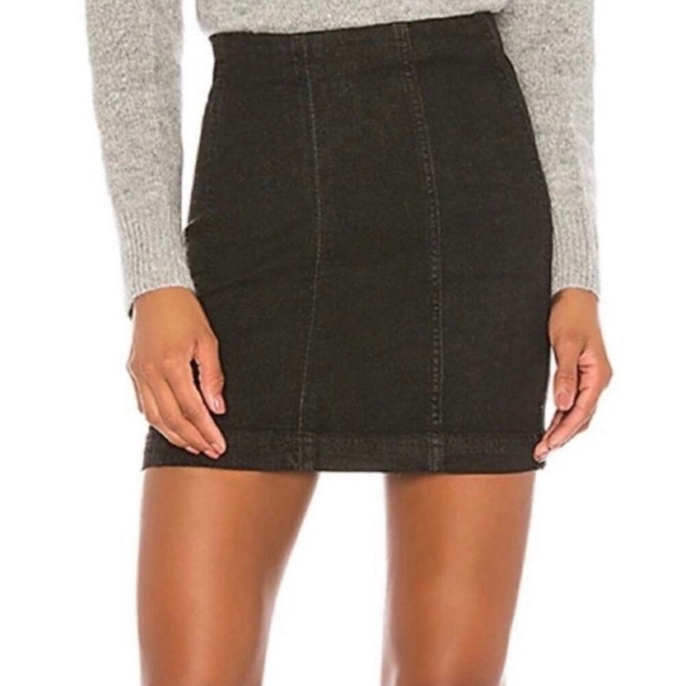 Free People Black High-Waist Denim Mini Skirt
